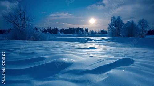 The moons silvery beams illuminate the snowcovered fields creating a breathtaking symphony of light and snow that dances in the quiet . . photo