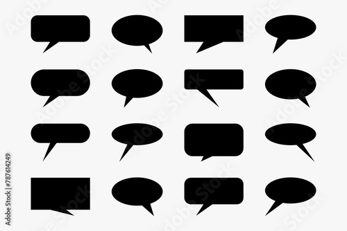 Set of simple, empty black text bubbles in various styles, isolated