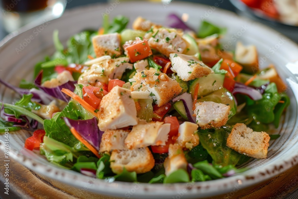 Salad with vegetables croutons and chicken Salad with vegetables croutons and chicken