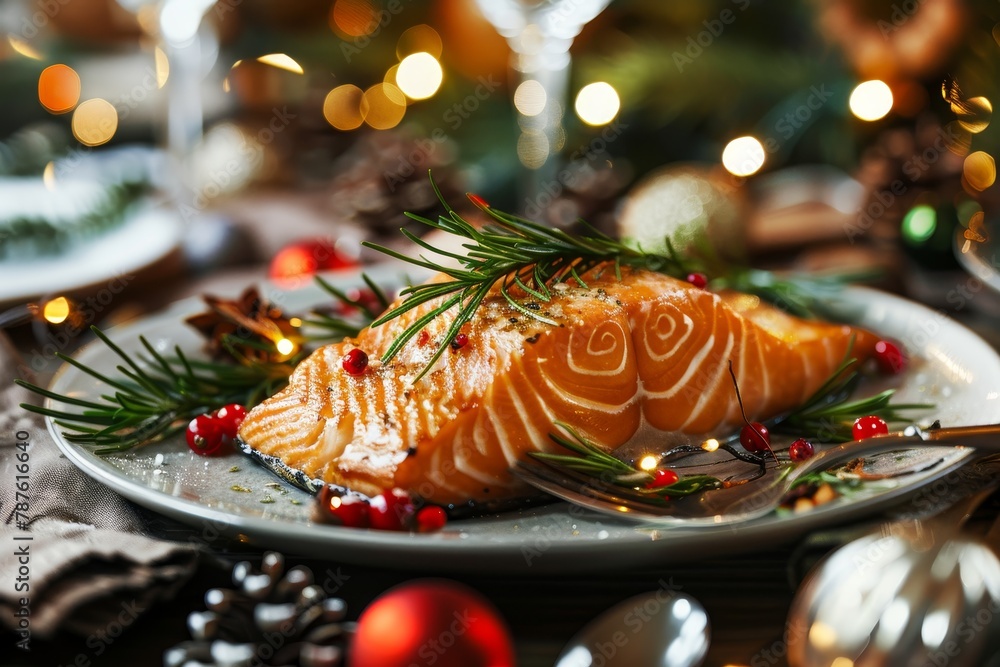 Salmon on Christmas table