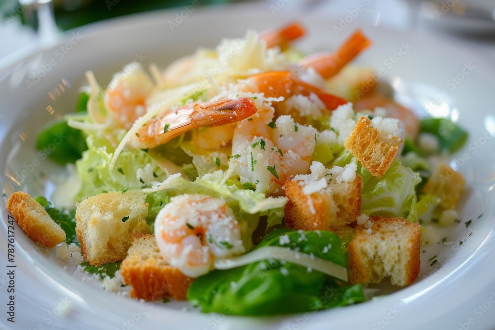 Seafood Caesar Salad with Romaine Croutons and Parmesan dressing Seafood Caesar Salad with Romaine Croutons and Parmesan dressing