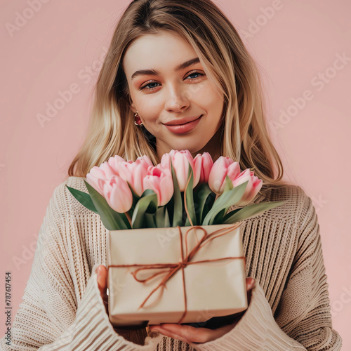 girl with a bouquet of flowers photo