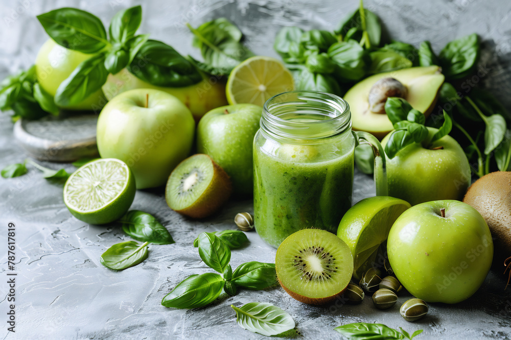 Green Detox Smoothie with Apples, Kiwi, and Lime, Encouraging a Healthy and Natural Lifestyle Green Detox Smoothie with Apples, Kiwi, and Lime, Encouraging a Healthy and Natural Lifestyle