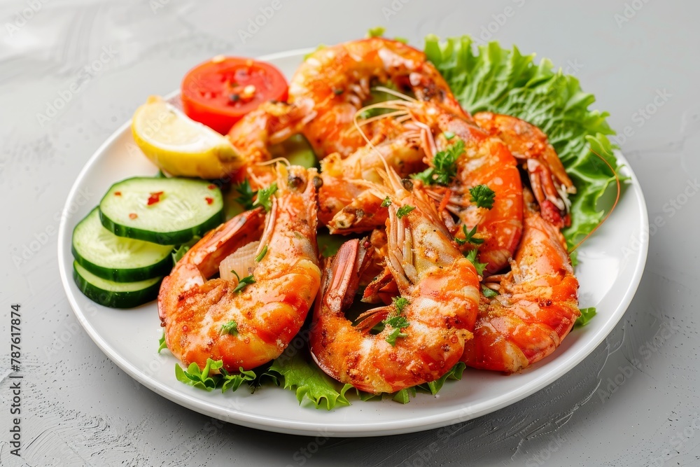 Shrimp and veggies on plate