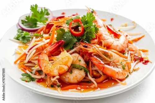 Spicy seafood salad and papaya salad with shrimp and crab Thai cuisine