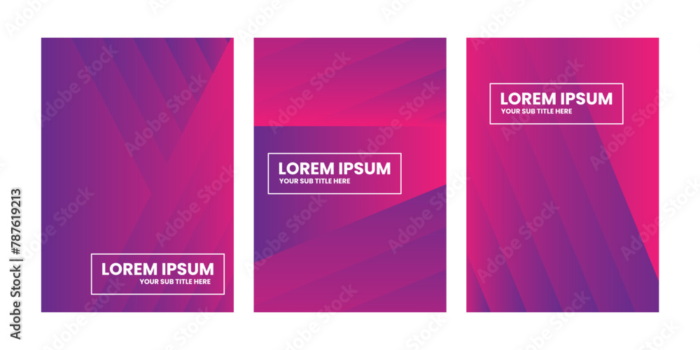 Fototapeta premium Three panels with pink and purple gradients and white text.