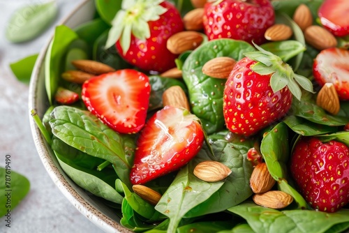 Spinach and strawberry salad with almonds and homemade dressing