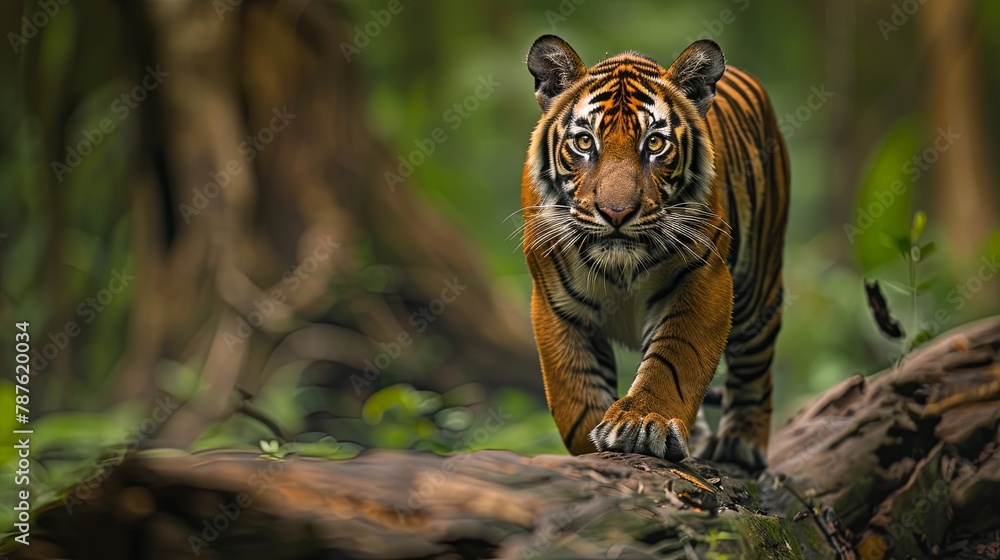Forest Predator: Tiger's Intense Gaze in Natural Habitat Forest Predator: Tiger's Intense Gaze in Natural Habitat