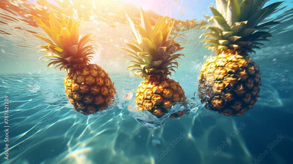 pineapple floating on water pineapple floating on water
