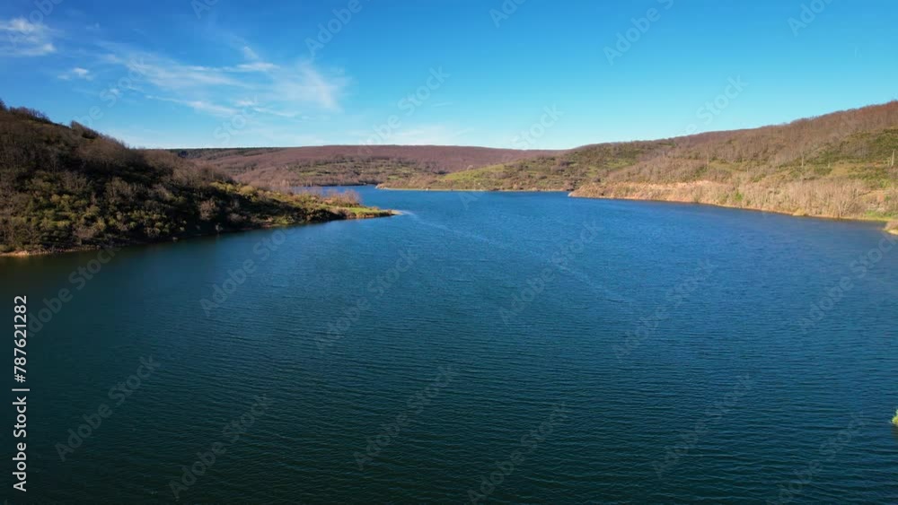 Aerial view of Uzquiza Lake in Burgos Province, Castile and Leon, Spain. High quality 4k footage Aerial view of Uzquiza Lake in Burgos Province, Castile and Leon, Spain. High quality 4k footage