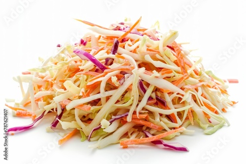 A mound of coleslaw on white background