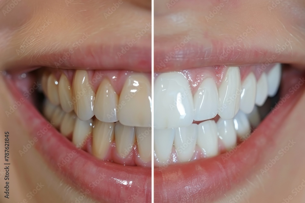 Fototapeta premium Before and after dental makeover with ceramic veneers and crowns