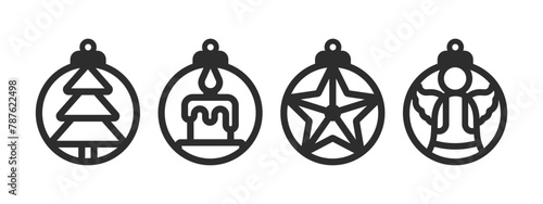 Set of vector Christmas ball designs, earrings, pendant or keychain. Jewelry silhouette laser cut template. Cnc cutting with metal, wood or leather. Round New Years decorative elements