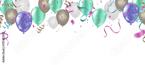 Party banner with blue balloons background. grand Opening Card luxury greeting rich