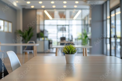Blurred background of a modern office space. Blurred office backdrop - generative ai