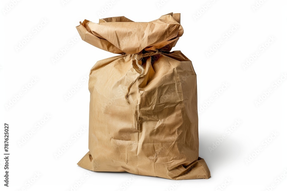 Brown paper bag and cement bag isolated on white background with clipping path for recycling Brown paper bag and cement bag isolated on white background with clipping path for recycling