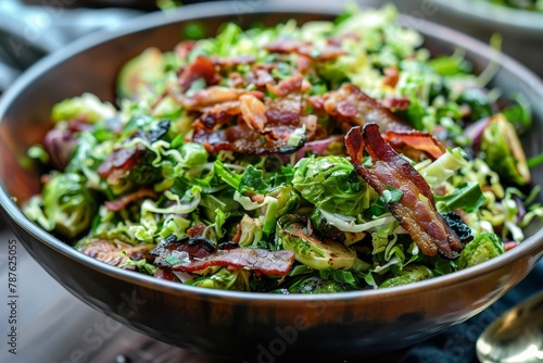 Brussels sprouts salad with bacon vinaigrette Whole30 paleo pork belly Veggies healthy real food photo