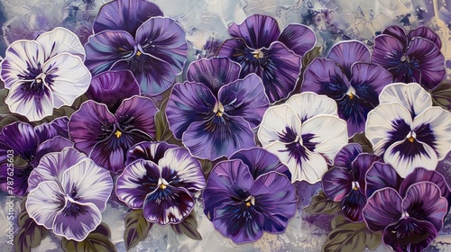 Flourishing Purple and White Pansies