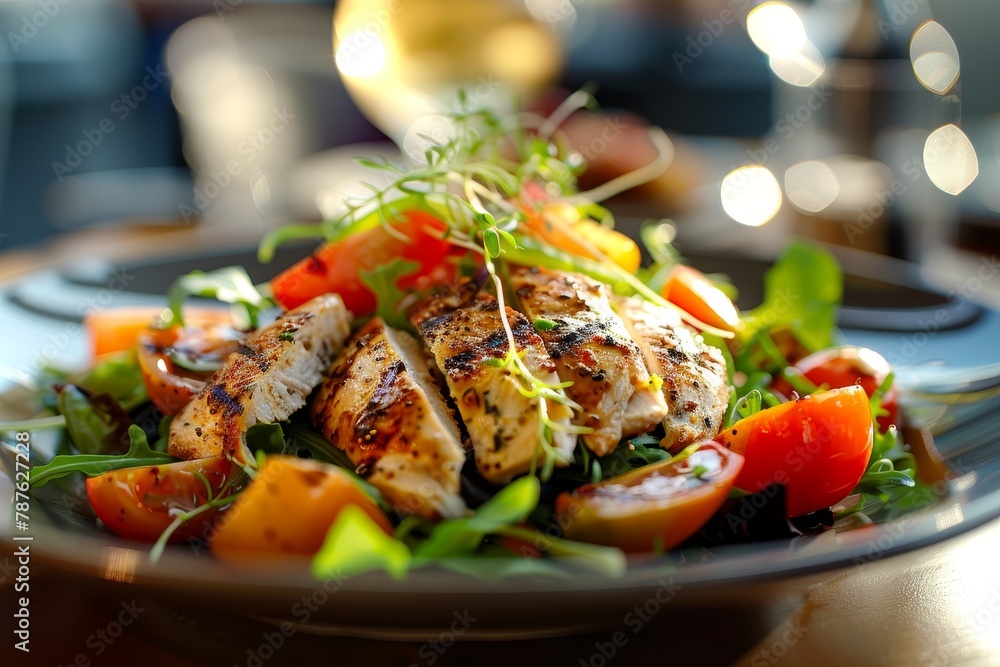 Chicken salad with gourmet presentation in a restaurant Square photo Chicken salad with gourmet presentation in a restaurant Square photo