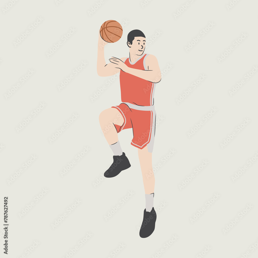 basketball player character. male basketball player jumping while holding the ball. character illustration design basketball player character. male basketball player jumping while holding the ball. character illustration design
