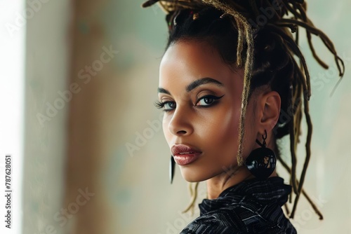 beautiful african american woman dreadlocks portrait confident stylish fashion studio photo photo