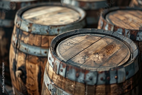 Close up of antique brandy barrels