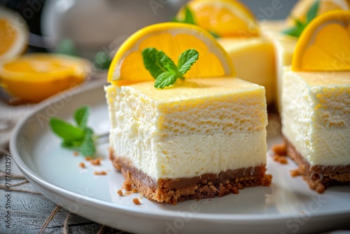 Close up of lemon cheesecake slices