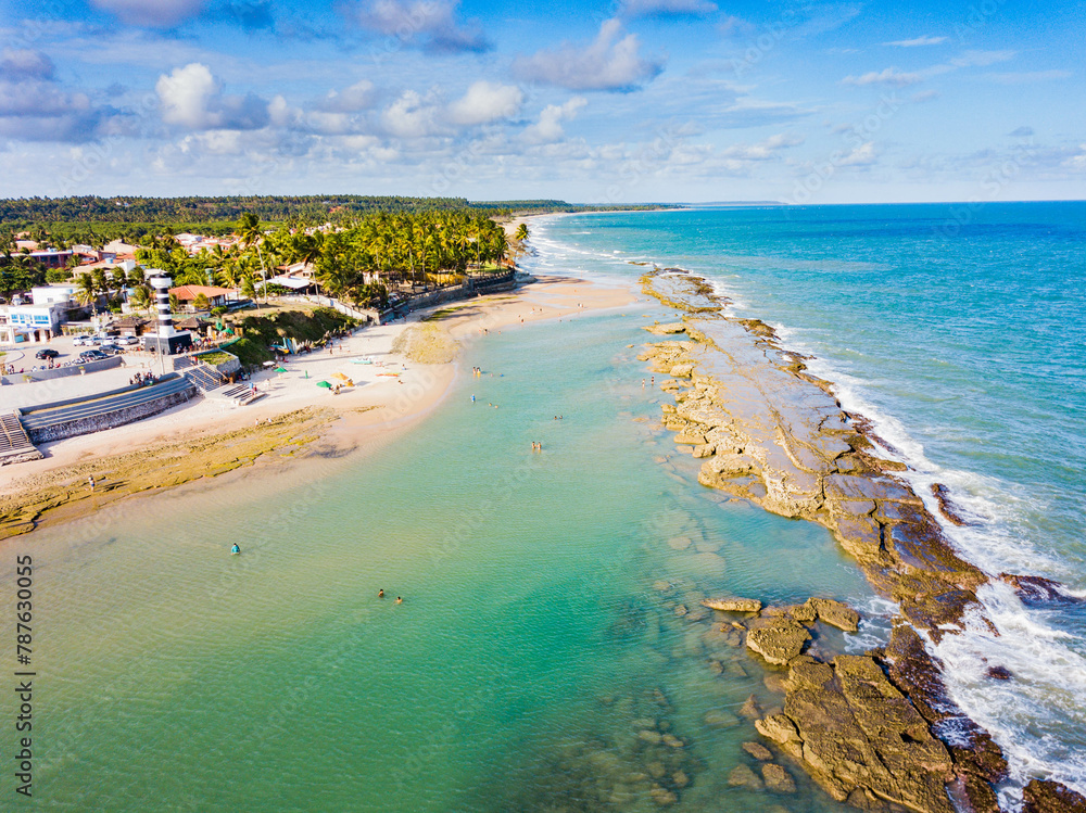 Aerial view of Pontal do Coruripe - Alagoas. Beautiful beach with reefs and clear Waters