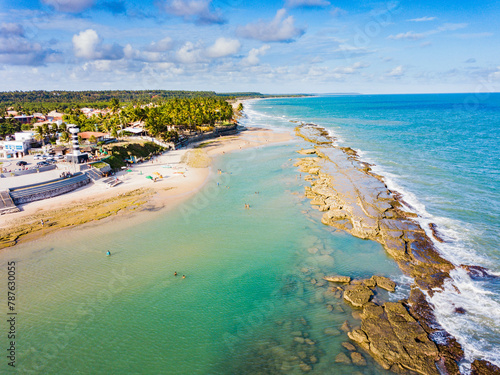 Fototapeta Naklejka Na Ścianę i Meble -  Aerial view of Pontal do Coruripe - Alagoas. Beautiful beach with reefs and clear Waters