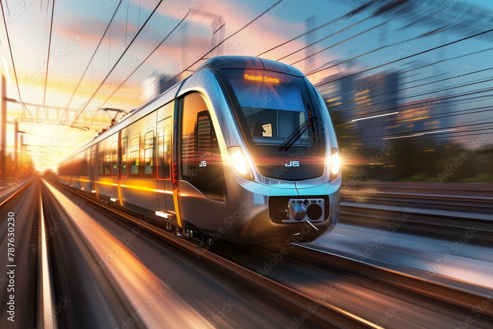 Fast moving electric train with bright lights Fast moving electric train with bright lights