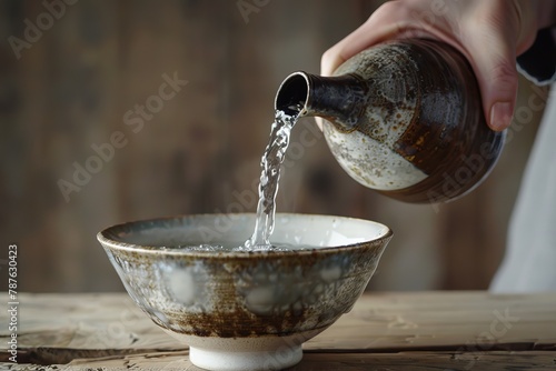 Fill the sake bowl with sake photo