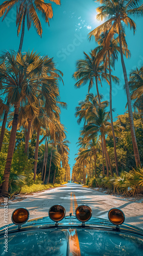 palm trees on the street photo