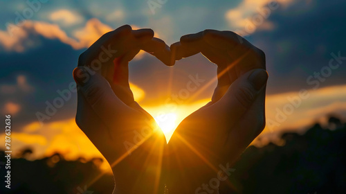 Heart Shape Made with Hands Framing the Sunset  Woman Hand Making a Heart Shape Silhouette at Sunrise or Sunset  Symbolizing Love and Connection with Nature