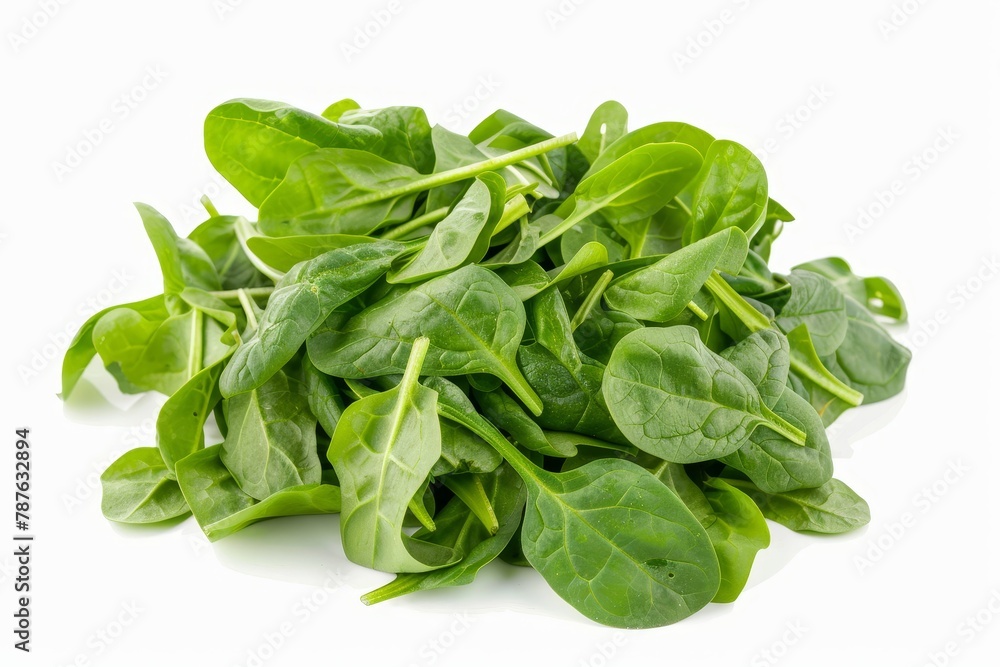 Fresh baby spinach leaves isolated on white background Close up Fresh baby spinach leaves isolated on white background Close up