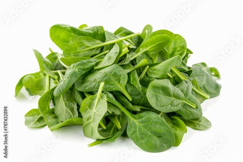 Fresh baby spinach leaves isolated on white background Close up