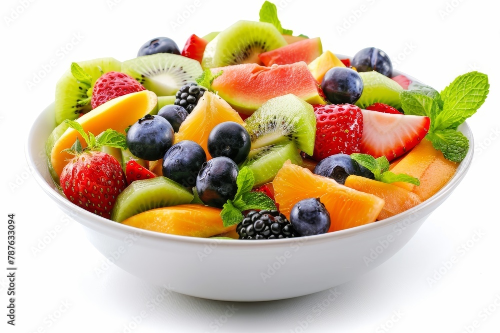Fruit salad in white bowl Fruit salad in white bowl