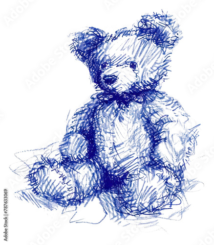 PNG  Drawing teddy bear sketch blue art photo