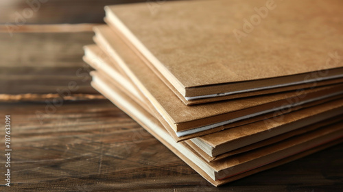 A stack of kraft paper notebooks with rustic covers.