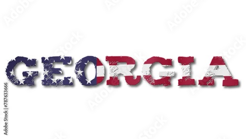 Georgia Text with USA Flag Waving Inside. Seamless Loop Animation on Transparent Background.