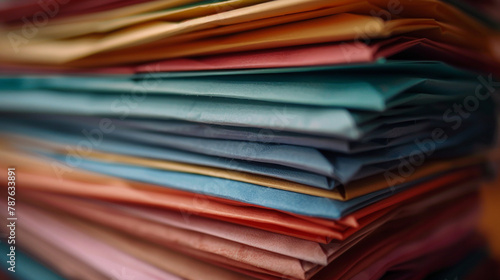 A stack of neatly folded origami papers in assorted colors.