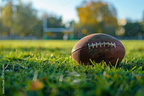 closeup of rugby ball on green grass field sports equipment photography