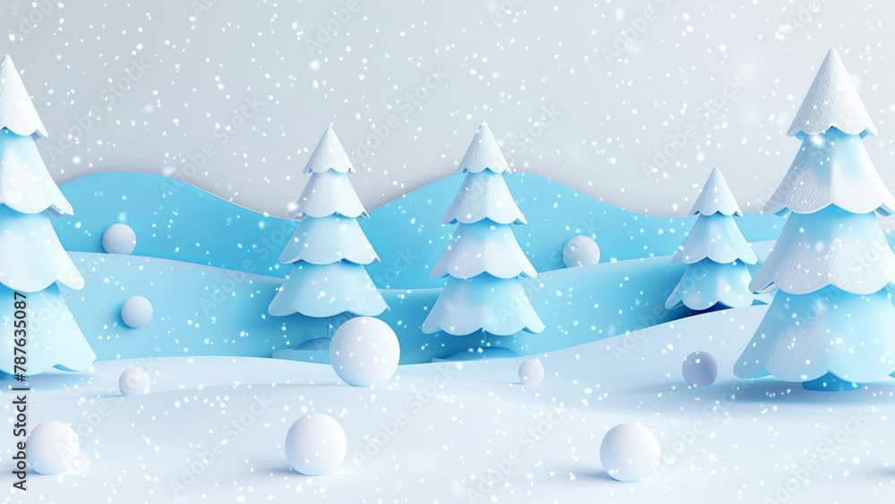 Christmas tree. Minimalistic background. Minimalistic style. Falling snowflakes. Falling snowflakes effect. Looped snow. Generative AI.