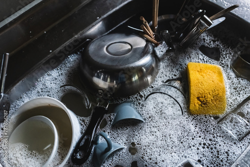dirty dishes in sink