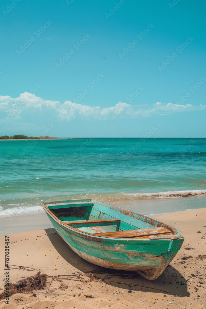 A boat on a beach in a style that includes dreamy and romantic compositions, and landscape elements. A boat on a beach in a style that includes dreamy and romantic compositions, and landscape elements.