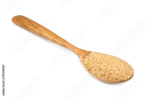 Brown sugar in spoon isolated on white