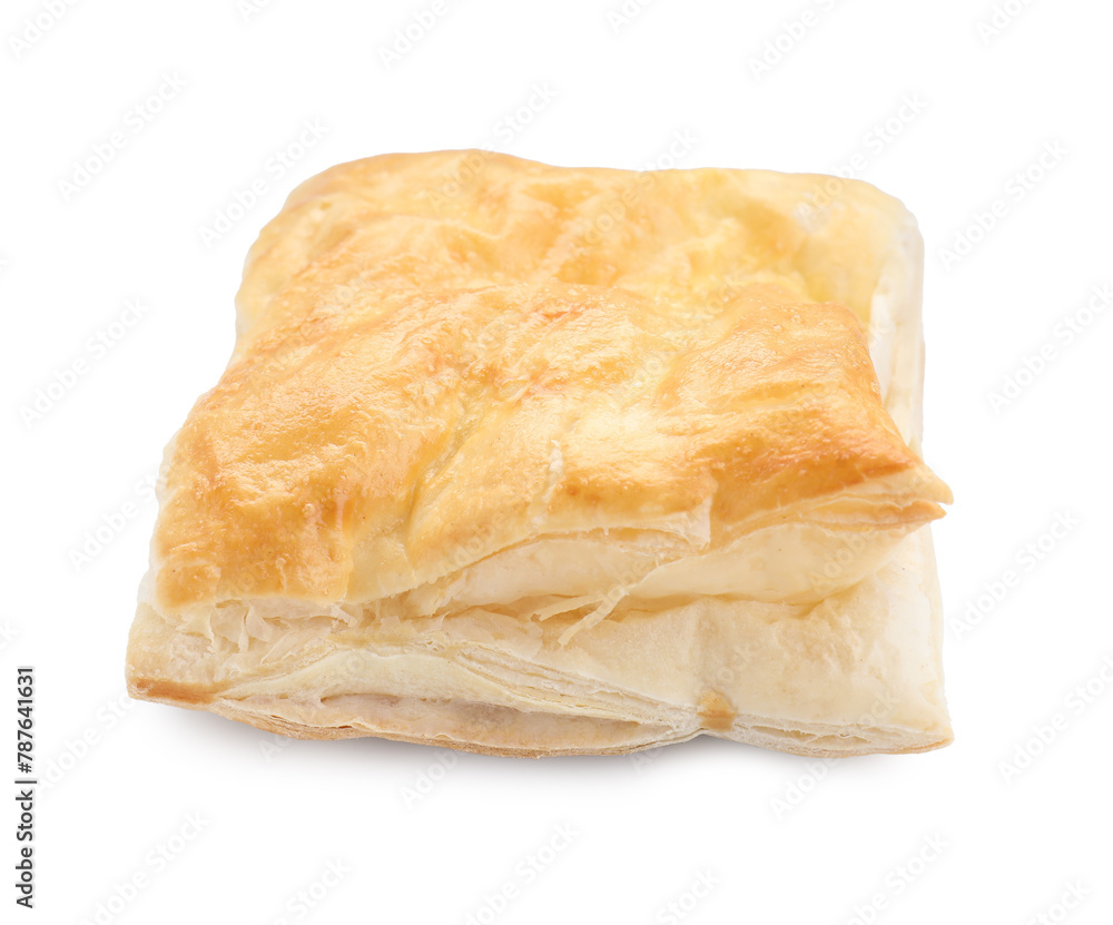 Puff pastry. One delicious fresh bun isolated on white
