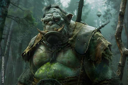 Folkloric Demonstration of A Fearsome Ogre Set Against An Eerie Forest Background