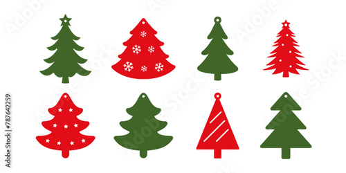 Set of 8 Christmas tree earrings, pendant or keychain design. Jewelry cutting template. Laser cut with leather, wood or metal. Vector silhouette