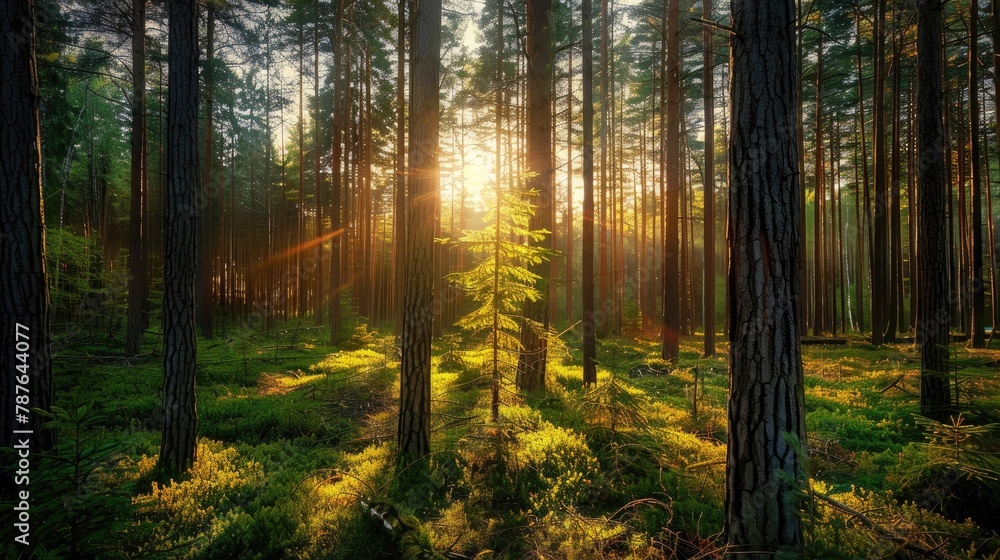 Fototapeta premium Lovely pine forest during the spring season