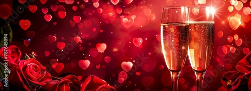 Cheers to Love - Valentine's Day Champagne Toast and Roses, Illuminated by Bokeh Lights. Made with Generative AI Technology (ID: 787645094)